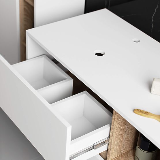 MOSDÓ ALATTI SZEKRÉNY FÚRATOKKAL VAMI W90 UM 2SZ 2P FEHÉR / SONOMA TÖLGY