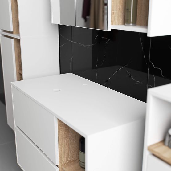 MOSDÓ ALATTI SZEKRÉNY FÚRATOKKAL VAMI W90 UM 2SZ 2P FEHÉR / SONOMA TÖLGY