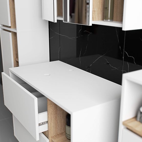 MOSDÓ ALATTI SZEKRÉNY FÚRATOKKAL VAMI W90 UM 2SZ 2P FEHÉR / SONOMA TÖLGY