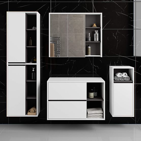 MOSDÓ ALATTI SZEKRÉNY NYÍLÁSOKKAL VAMI W90 UM 2SZ 2P FEHÉR / GRAFIT SZÜRKE