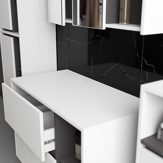 MOSDÓ ALATTI SZEKRÉNY NYÍLÁSOKKAL VAMI W90 UM 2SZ 2P FEHÉR / GRAFIT SZÜRKE