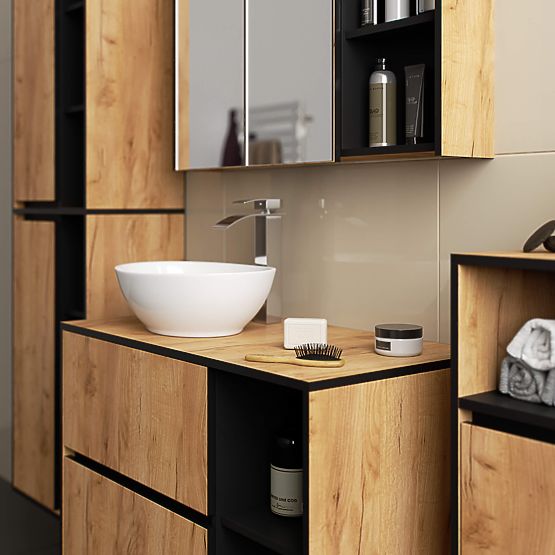 MOSDÓ ALATTI SZEKRÉNY NYÍLÁSOKKAL VAMI W90 UM 2SZ 2P TÖLGY CRAFT / FEKETE