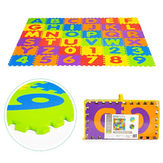 Nagy EVA habszőnyeg gyerekeknek betűk és számok 178x178 cm 36 darab ECOTOYS