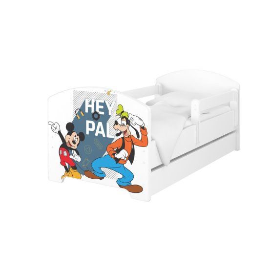 Gyerek ágy korlátral - Mickey és Goofy - fehér