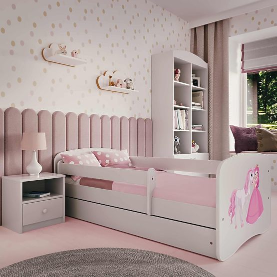 Gyerekágy leesésgátlóval Ourbaby - Hercegnő lovacskával - fehér