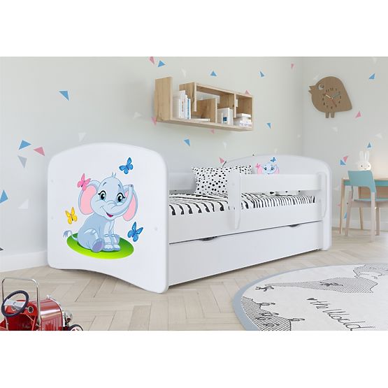 OURBABY gyerekágy leesésgátlóval - kis elefánt - fehér 