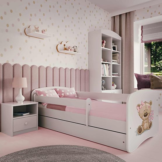 Gyerekágy leesésgátlóval Ourbaby - Maci - fehér