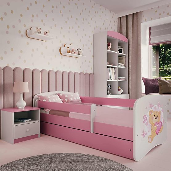 Gyerekágy leesésgátlóval Ourbaby - Medve - rózsaszín