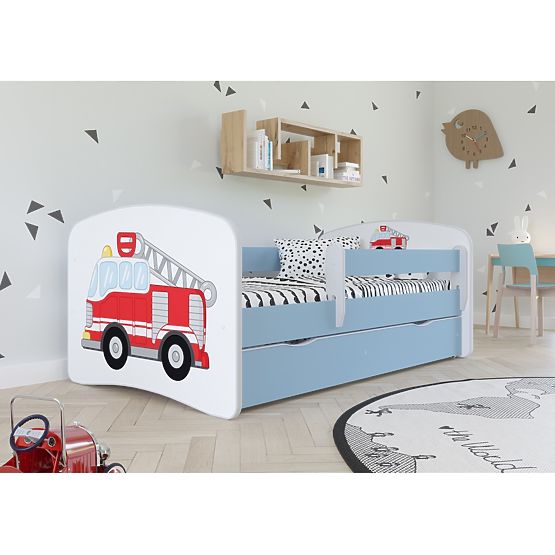 Gyerekágy leesésgátlóval Ourbaby - Tűzoltóautó - kék