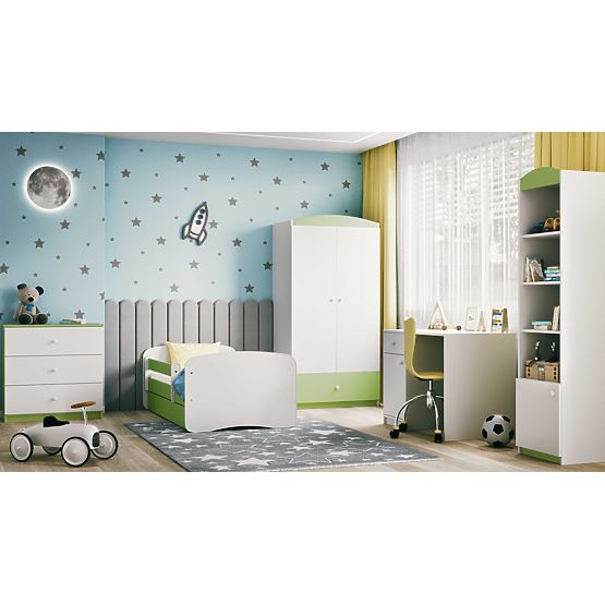 Gyerekágy korláttal Ourbaby - zöld-fehér