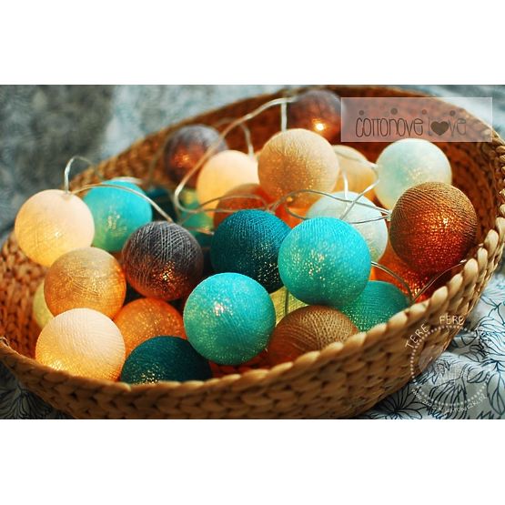 Pamut világító LED golyócskák Cotton Balls - türkiz