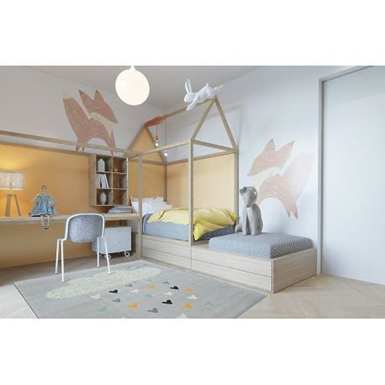 PASTEL 18409/652 Szőnyeg - Felhő szív MADÁR Szürke KRÉM türkiz