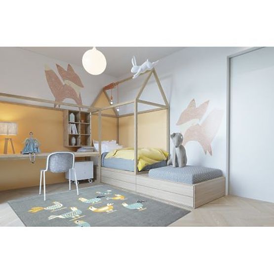 PASTEL 18413/072 szőnyeg - Csibék Kakasok Szürke türkiz