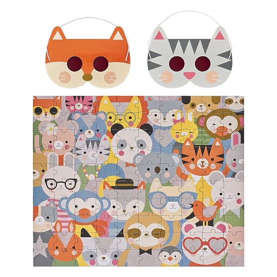 Petit Collage Puzzle állatok 100 db 3D szemüveggel