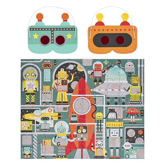 Petit Collage Puzzle robotok 100 db 3D szemüveggel