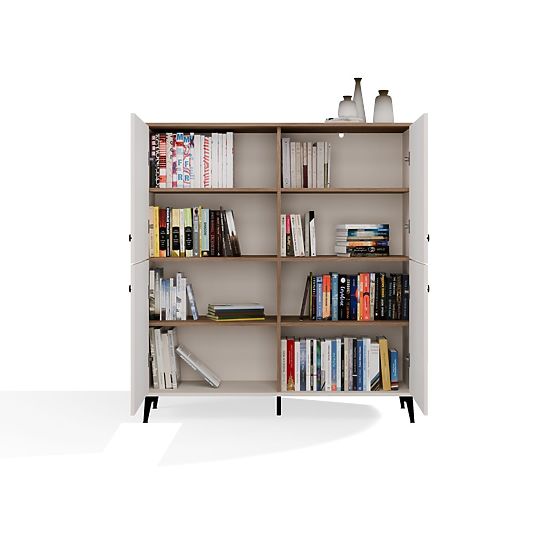 POINT 4D Komódia Kašmír Bézs Castello Tölgy Szekrény 4 Ajtó 8 Polc Nappaliba