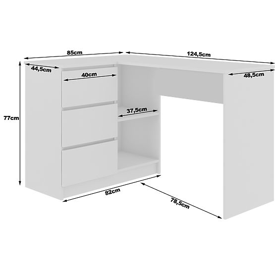 SAROK ÍRÓASZTAL B16 124 cm BAL 3 FIÓK PK FEHÉR / SONOMA