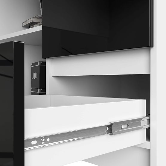 SAROK ÍRÓASZTAL B16 124 cm JOBB 3 FIÓK FEHÉR / FEKETE FÉNYES