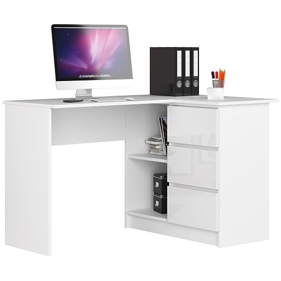 SAROK ÍRÓASZTAL B16 124 cm JOBB 3 FIÓK PK FEHÉR / FEHÉR FÉNYES