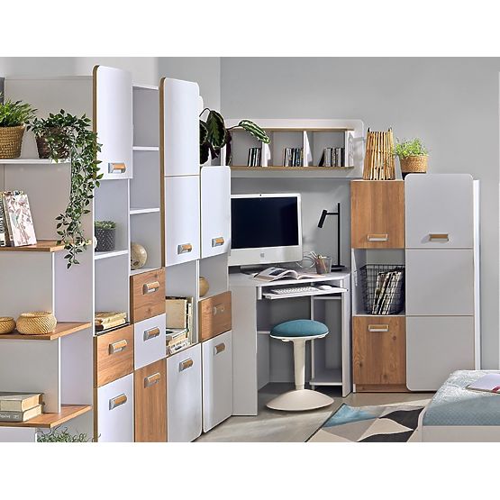 Sarok íróasztal L11 - fehér / nash tölgy 