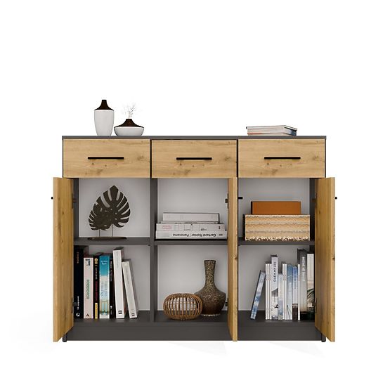 SIMPLO 3D3S Komód 3 Fiók 3 Ajtó ANTRACIT TÖLGY ARTISAN