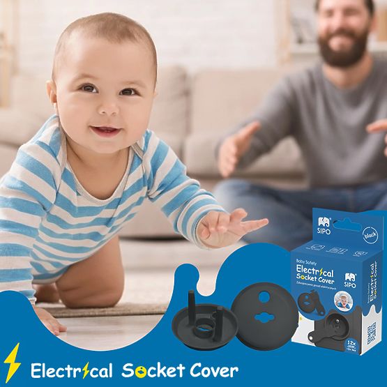 SIPO Védőburkolatok elektromos csatlakozóaljzatokhoz, fekete - 12 db