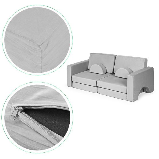 Összecsukható moduláris gyerek kanapé nagy 2 személyes DIY 10 puha párnával - szürke ECOTOYS