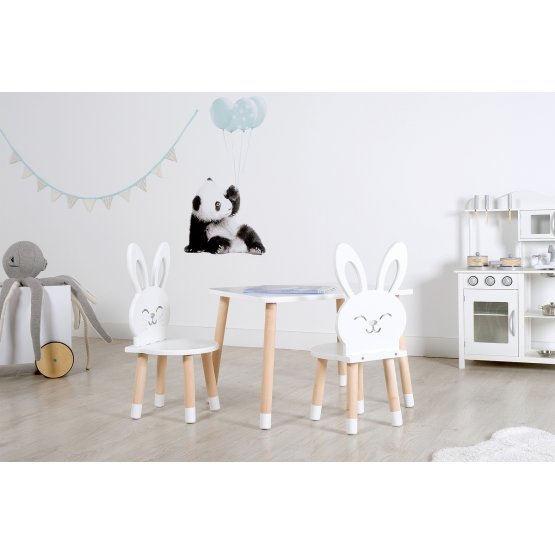 Gyerek asztal székekkel - Nyúl - fehér