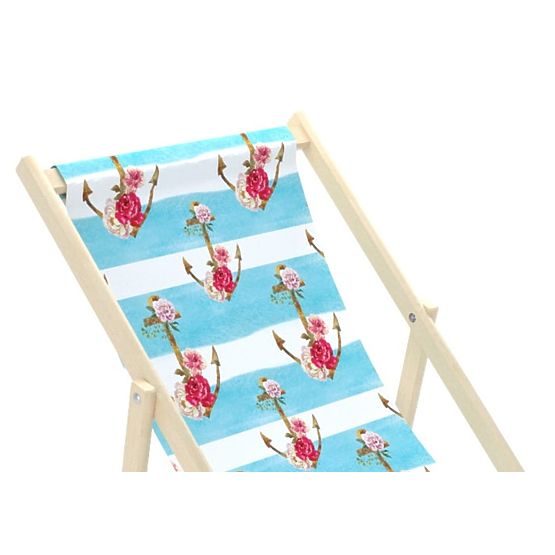 Strand szék Horgonyok virágokkal - kék-fehér