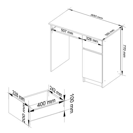 Számítógépasztal 90 cm Piksel jobb - PK craft tölgy