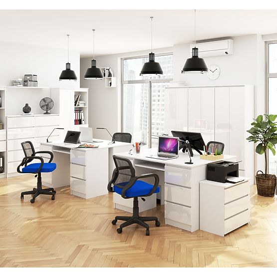 SZÁMÍTÓGÉPASZTAL A-11 135 cm 6 FIÓK FEHÉR / FEHÉR FÉNYES