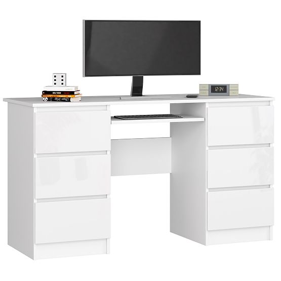 SZÁMÍTÓGÉPASZTAL A-11 135 cm 6 FIÓK FEHÉR / FEHÉR FÉNYES
