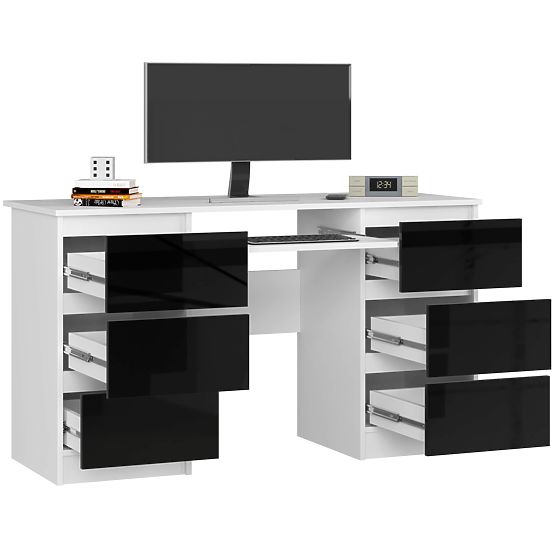 SZÁMÍTÓGÉPASZTAL A-11 135 cm 6 FIÓK FEHÉR / FEKETE FÉNYES