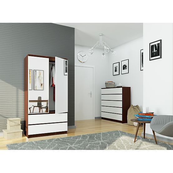 SZEKRÉNY S 90 cm 2 AJTÓ 2 FIÓK 2 TÜKÖR PK WENGE / FEHÉR