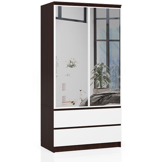 SZEKRÉNY S 90 cm 2 AJTÓ 2 FIÓK 2 TÜKÖR PK WENGE / FEHÉR