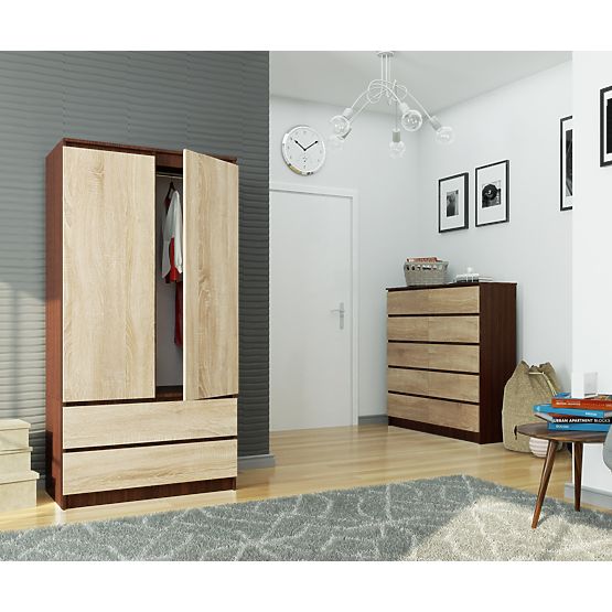 SZEKRÉNY S 90 cm 2 AJTÓ 2 FIÓK PK WENGE / SONOMA