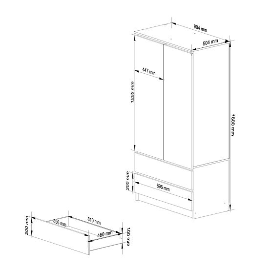 SZEKRÉNY S90 2D 2SZ CLP PK FEKETE FÉNYES