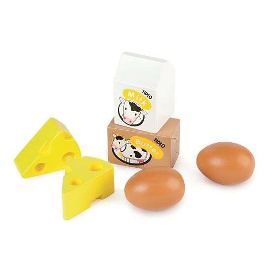Tidlo Fa láda tejtermékekkel és tojással