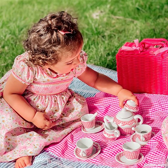 Tidlo Piknik edény rózsaszín kosárban