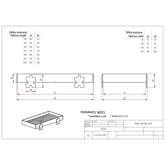 Univerzális ágy Puzzle korláttal - fekete