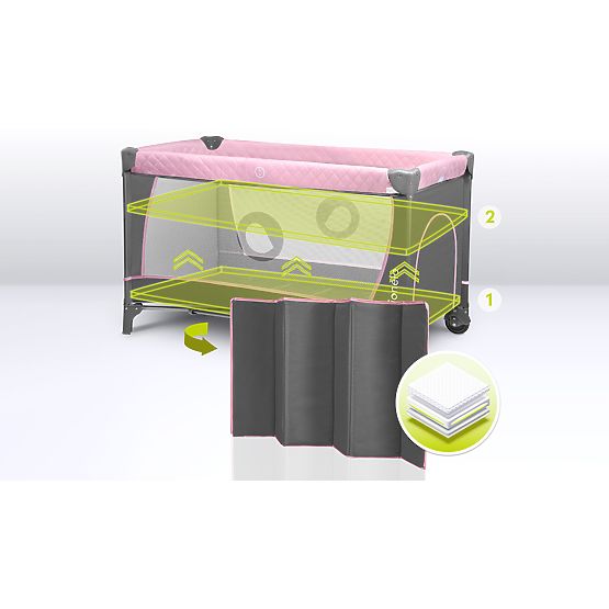 Utazóágy pelenkázóasztallal - rózsaszín