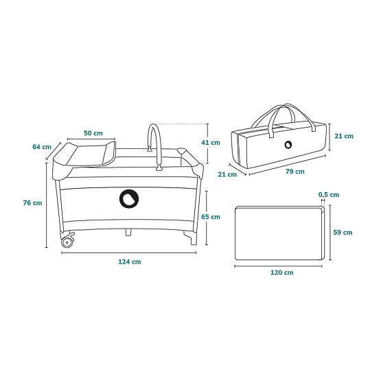 Utazóágy pelenkázóasztallal - szürke