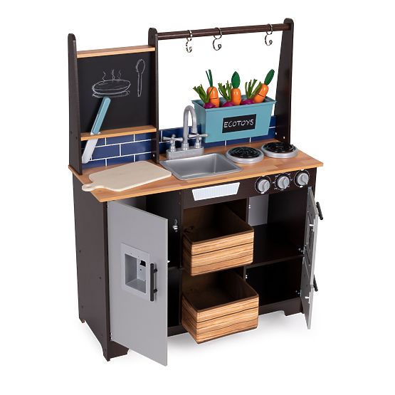 Nagy fa gyerekkonyha zöldséges standdal és kiegészítőkkel ECOTOYS