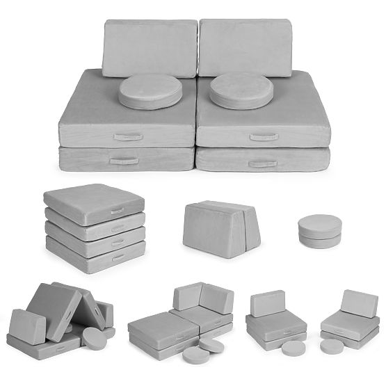 Nagy moduláris összecsukható kanapé gyerekeknek DIY 8 puha párnával - szürke ECOTOYS