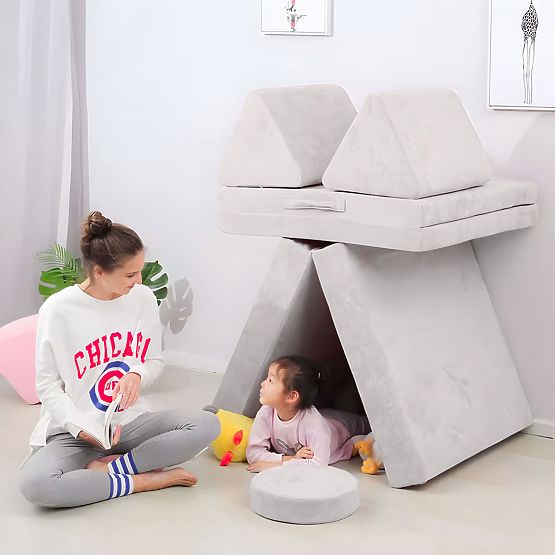 Nagy moduláris összecsukható kanapé gyerekeknek DIY 8 puha párnával - szürke ECOTOYS