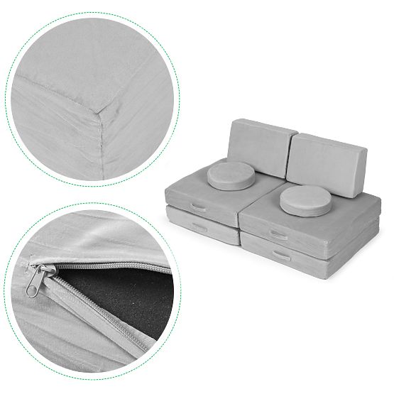 Nagy moduláris összecsukható kanapé gyerekeknek DIY 8 puha párnával - szürke ECOTOYS