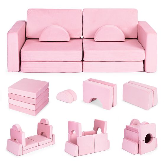 Nagy moduláris összecsukható gyerek kanapé 2 személyes DIY 10 puha párna - rózsaszín ECOTOYS