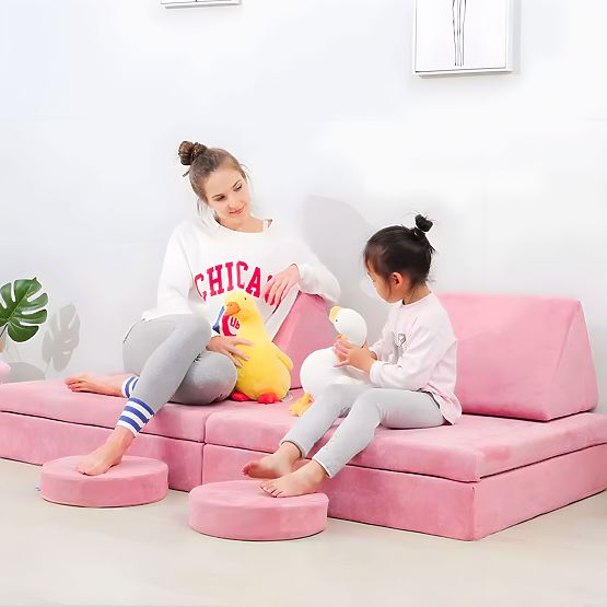 Nagy moduláris összecsukható gyerek kanapé 2 személyes DIY 10 puha párna - rózsaszín ECOTOYS