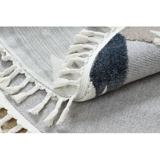 YOYO EY81 kerek szőnyeg szürke/fehér - Medve, hegyek gyerekeknek, strukturált, érzékszervi rojtokkal