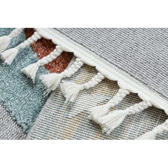 YOYO GD55 szürke/kék szőnyeg - csillagok, rakéta gyerekeknek, strukturált, érzékszervi rojtokkal